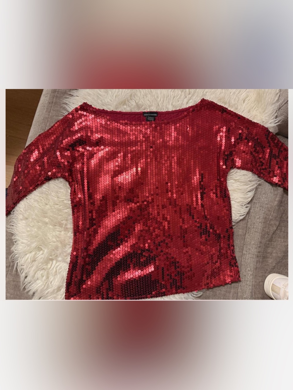 Moda International Red Sequin Scoop Neck Top